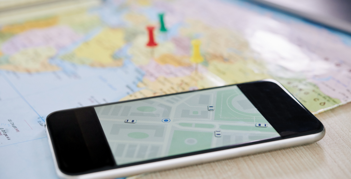 Closeup of smartphone with GPS application