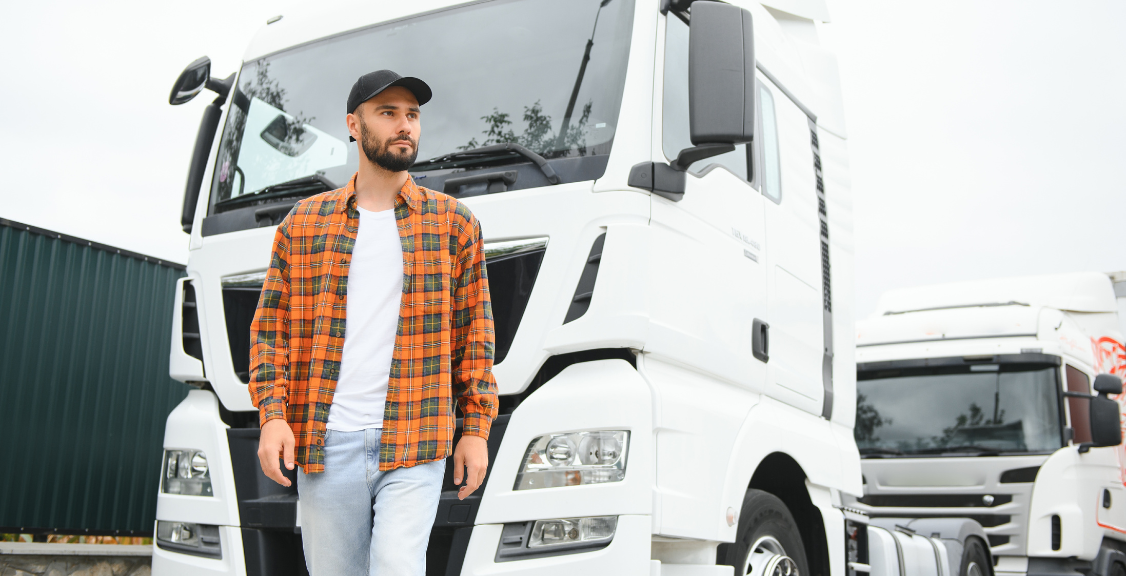 confident truck driver on parking lot