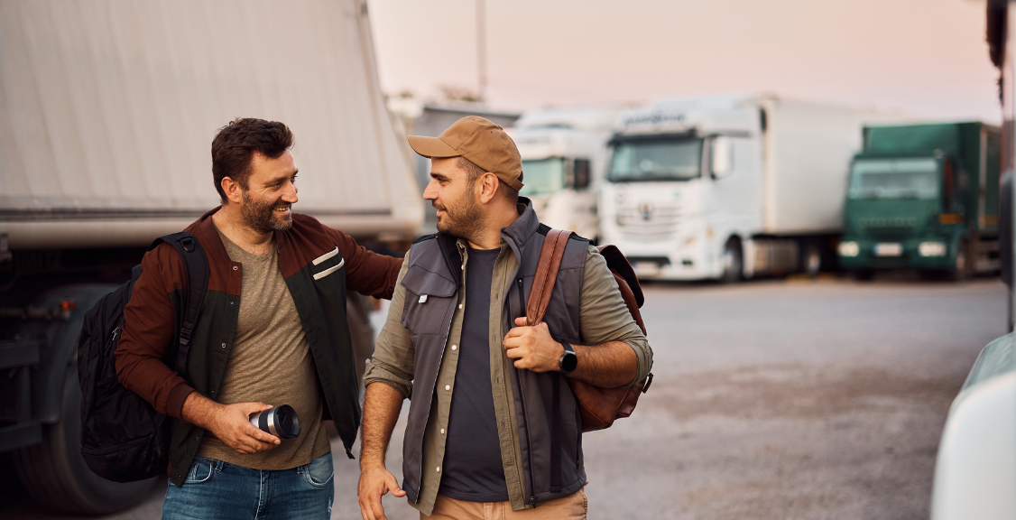 two truck drivers talking about eld and hos of trucks