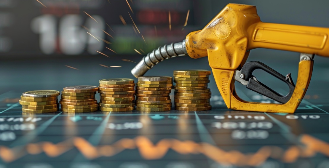 yellow gas pump nozzle with coins coming out nozzle concept cashback oil stock price fleet management