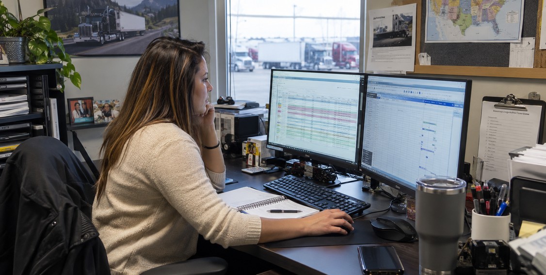 Use an ELD and Who Does Not Geosavi compliance team member reviewing FMCSA Safety Measurement System CSA data on office workstation