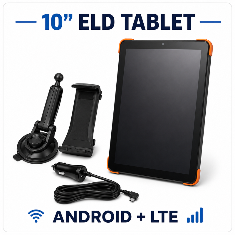 Geosavi 10 inch ELD tablet with Android LTE and vehicle mounting accessories